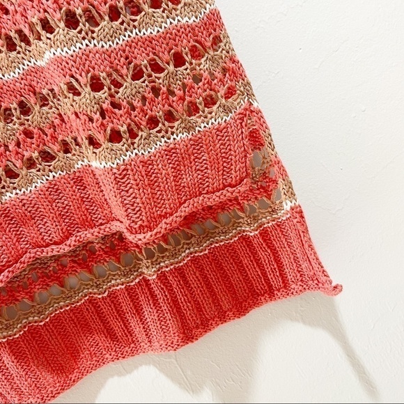 QUINN Open Weave Orange Stripe v-Neck Sweater - Picture 4 of 6